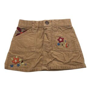 Koala Kids Baby Girl Corduroy Skirt 12M With Floral Embroidery & Pockets Brown
